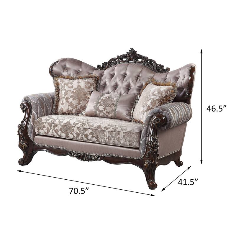Ferria Light Taupe and Antique Oak Loveseat with 3 Pillow