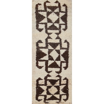 Anatolian Turkish Runner Rug Handmade Geometric Beige Wool Carpet - 3'3"x 12'5"