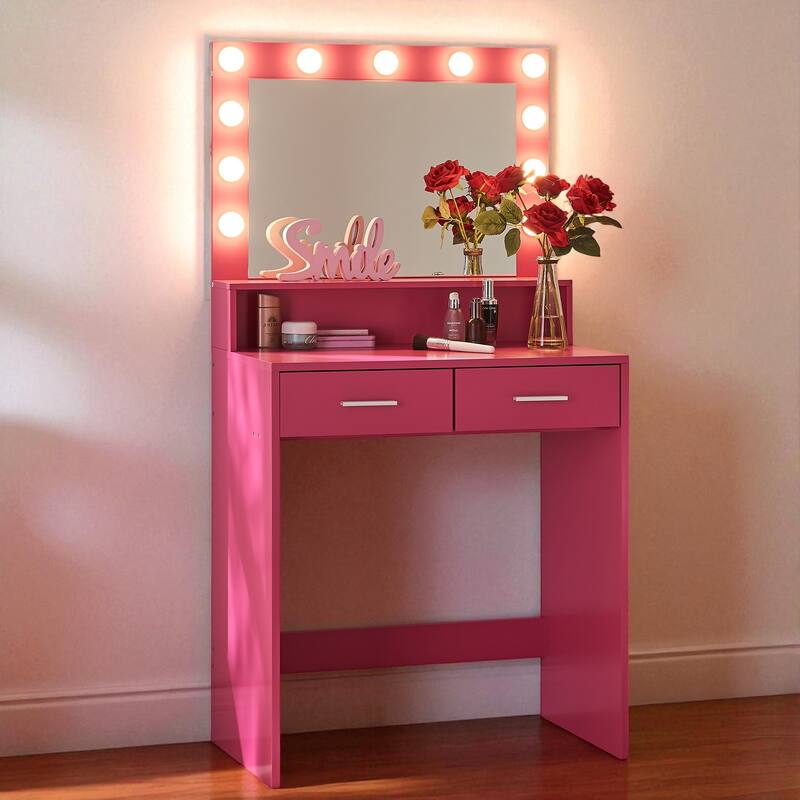 Vanity Desk with Lighted Mirror, Makeup Table with Drawers and 3 Lighting Modes for Bedroom