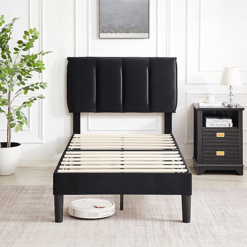 Javlergo Velvet Upholstered Platform Bed Frame with Adjustable Headboard