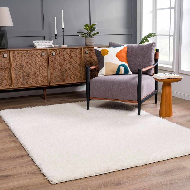 Faina Machine Washable Fluffy Carpet Solid Shag Plain Area Rug - 9'3" x 12' - Cream / Faina