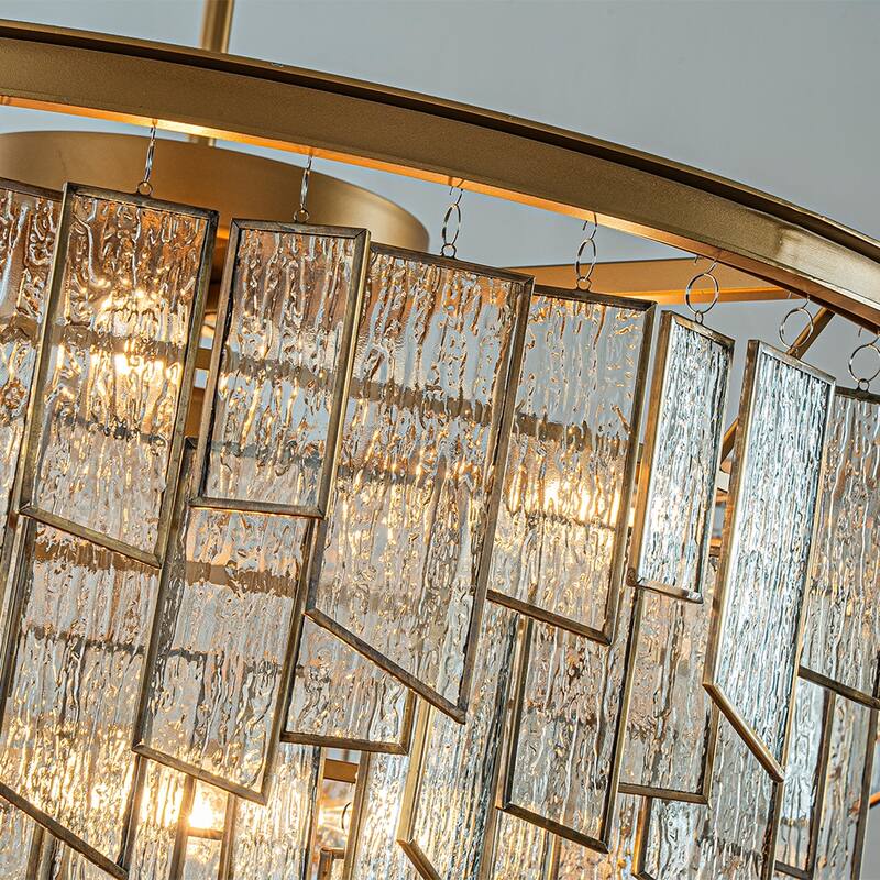 6/9-Light Luxury Water Ripple Glass Chandelier Pendant Light Modern Brass Frame Lighting Fixture for Dining Room Living Room