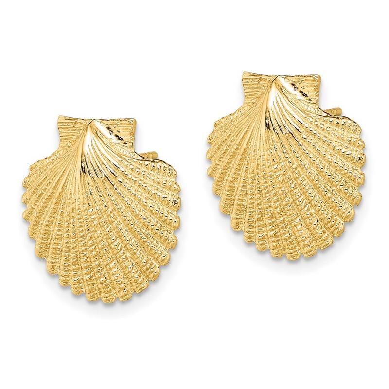 Curata 14k Yellow Gold Scallop Shell Post Earrings 2 d 16.4x16.6mm