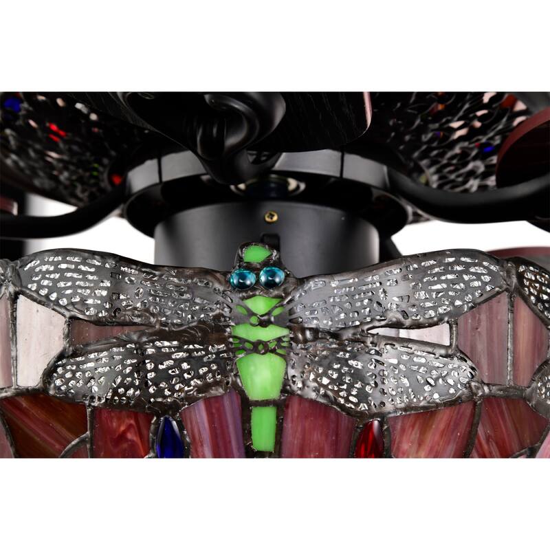 Jalev 6-Light Dragonfly Tiffany 5-Blade 52-Inch Matte Black Ceiling Fan