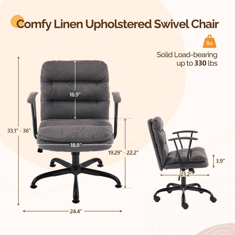 24.4 Inch Upholstered Swivel Office Chair With Leg Pegs And Wheels