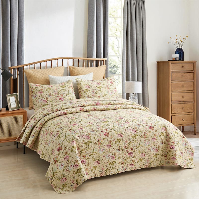 Vintage Rose Reversible Quilt Set, Bedspread, Coverlet