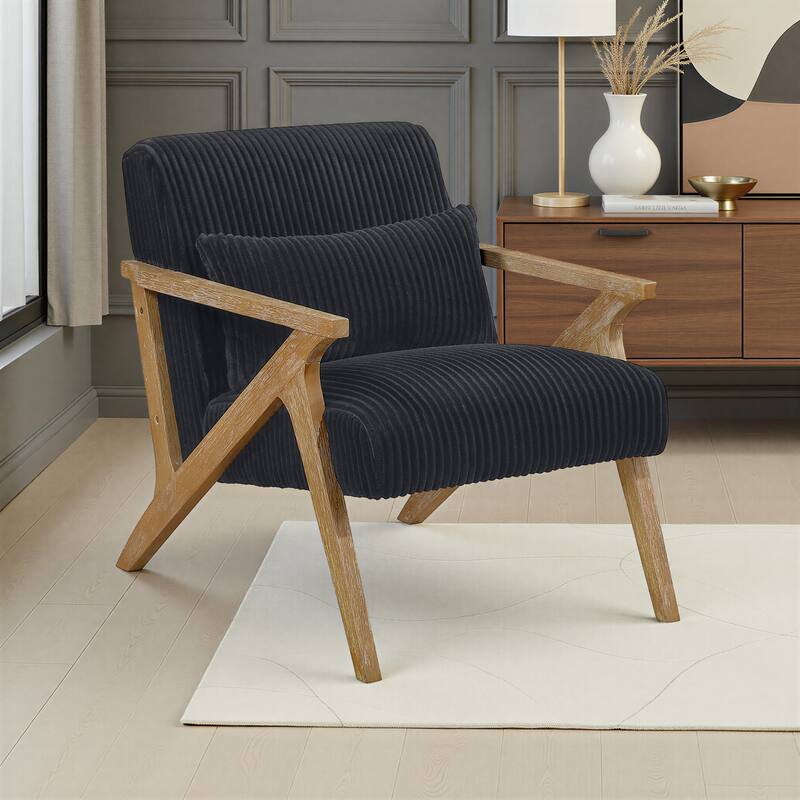 Bennett 27" Corduroy Accent Chair with Wood Frame & Matching Pillow
