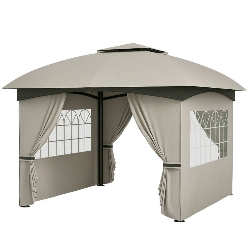 10x10 ft Color-Block Canopy Gazebo with Arched Top Drainage Holes and Translucent Windows - 131.9" L x 131.9" W x 112.2" H - Light-Grey