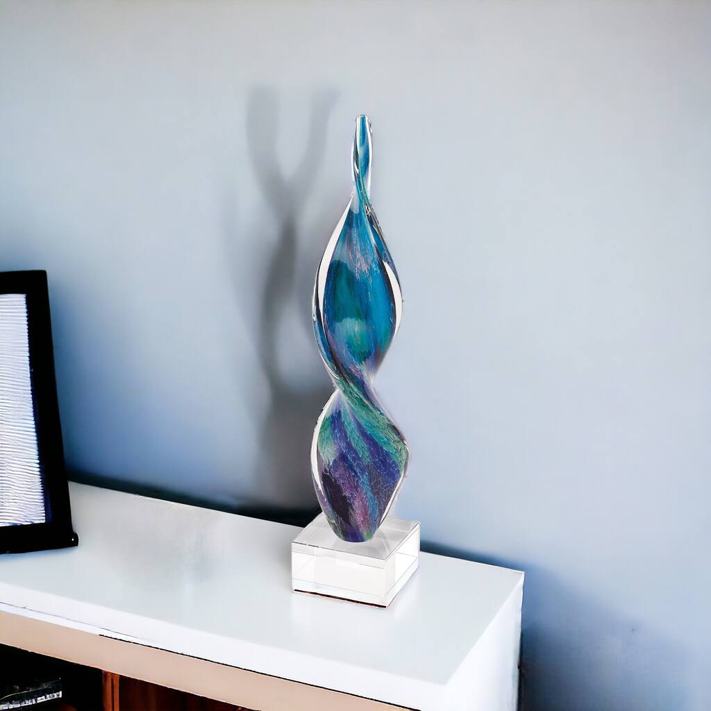 HomeRoots 18" Blue and Green Murano Glass Modern Abstract Tabletop Sculpture - 4' X '18' X '4