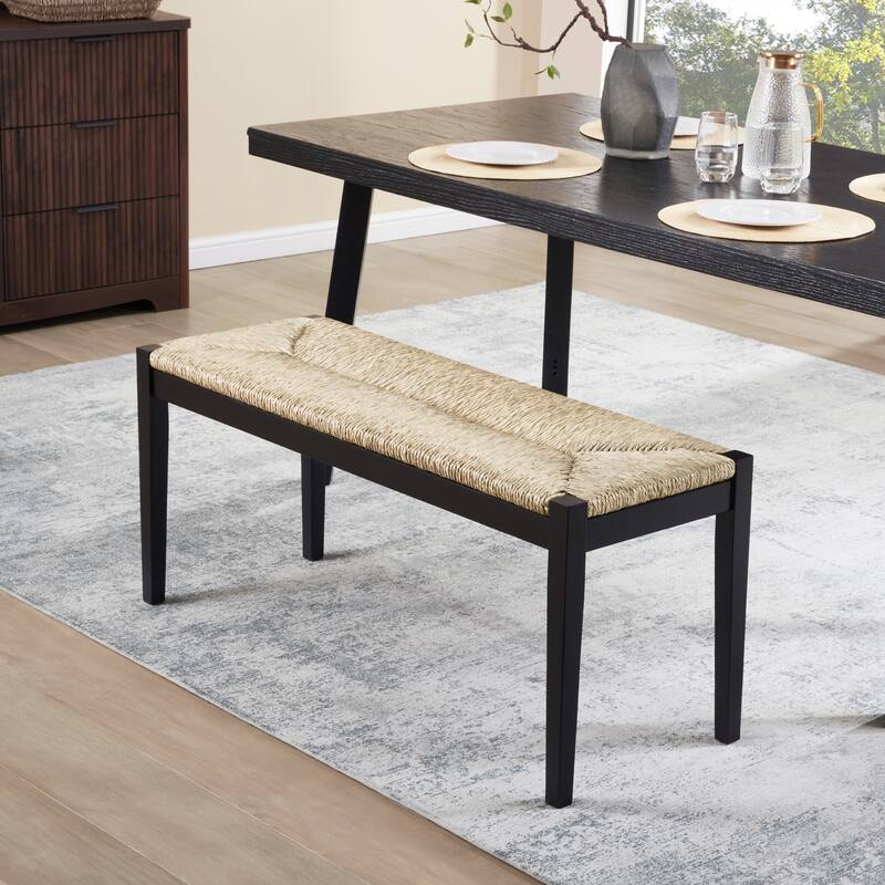 Bohemian 44.5" L Natural Weave Seagrass Rattan Entryway Dining Bench