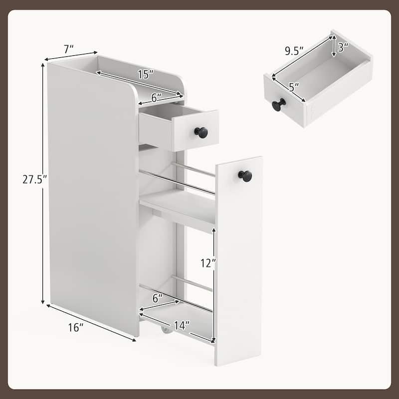 Gymax Small Bathroom Storage Cabinet 4-Tier Narrow Toilet Side Storage