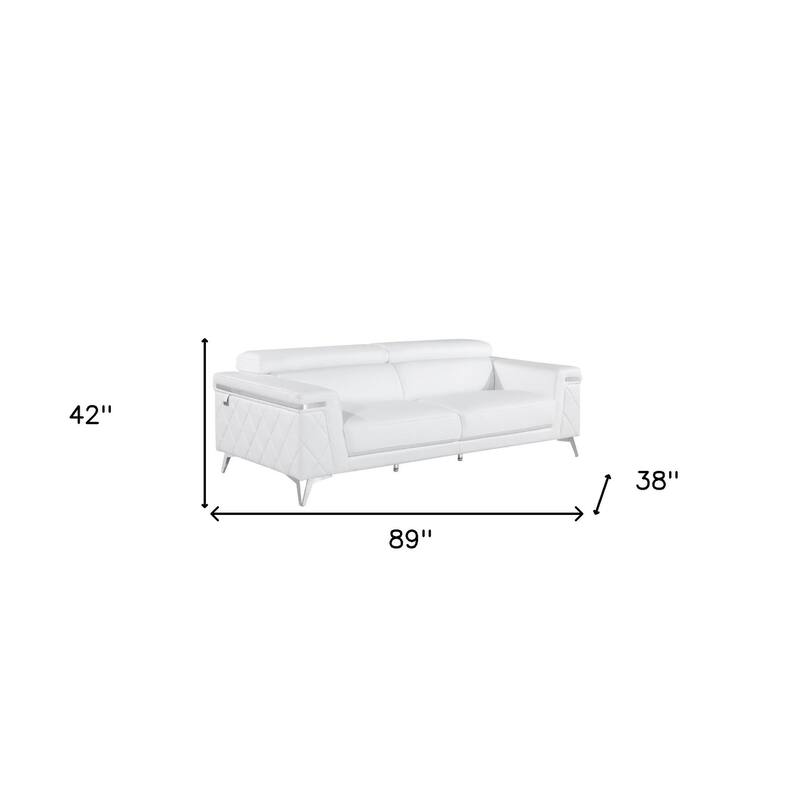 HomeRoots White Top Grain Leather Five Person Seating Set