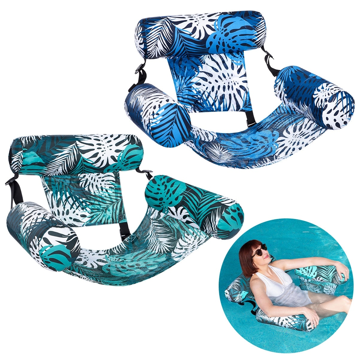 2 Pcs Flower Pattern Pool Float Hammock Chairs
