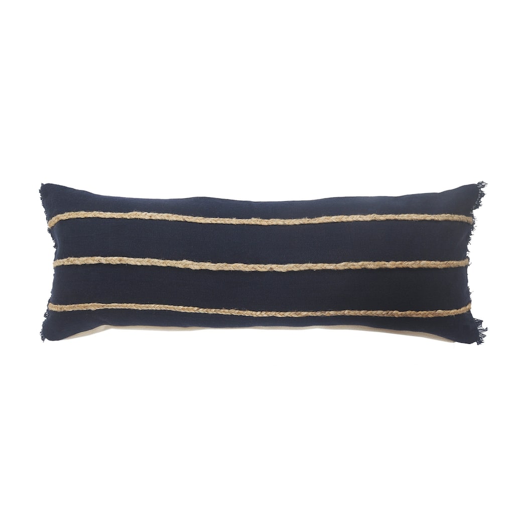 HomeRoots 14" X 36" Navy And Tan 100% Cotton Zippered Pillow