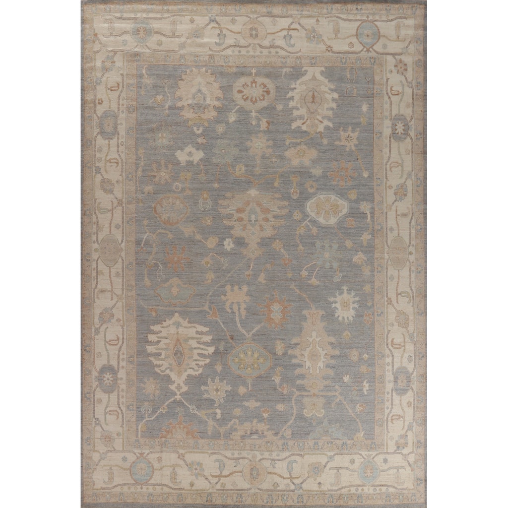 Hand Knotted Oriental 100% Wool Carpet Transitional All-Over Navy Blue & Blues Oushak Area Rug - 11' 11'' X 9' 0''