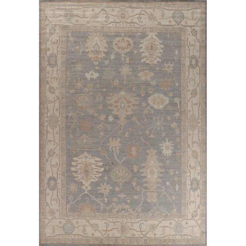 Hand Knotted Oriental 100% Wool Carpet Transitional All-Over Navy Blue & Blues Oushak Area Rug - 11' 11'' X 9' 0''