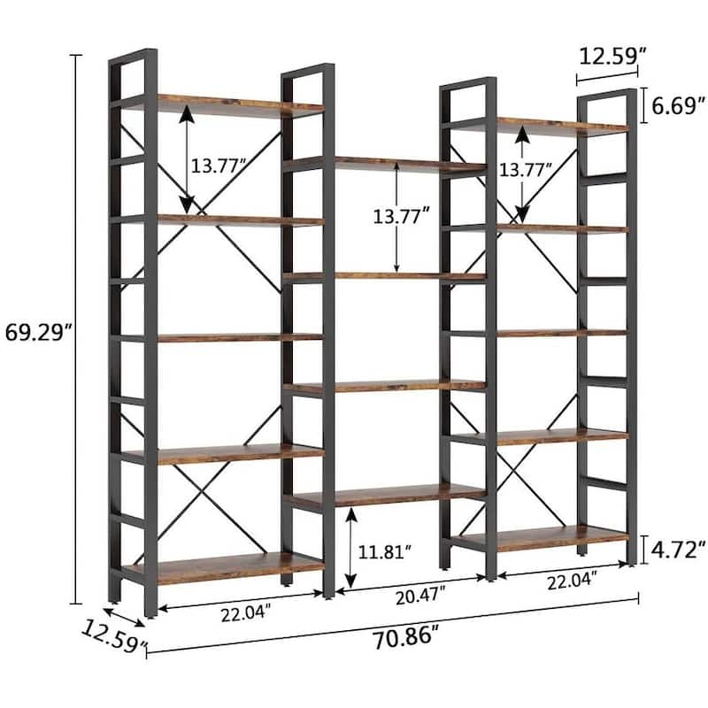 Large Triple Wide 5-Shelf Etagere Bookcase