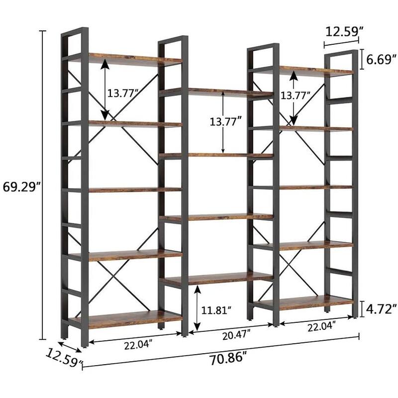 Large Triple Wide 5-Shelf Etagere Bookcase