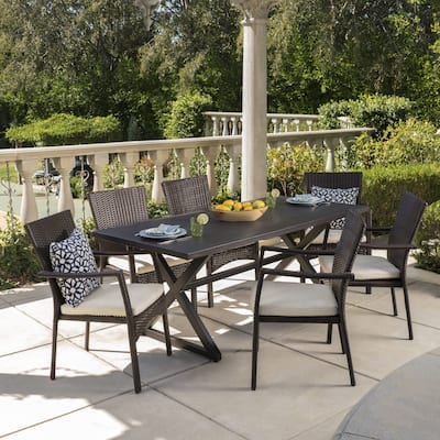 Adina 7-piece Wicker Aluminum Dining Set by Christopher Knight Home - N/A