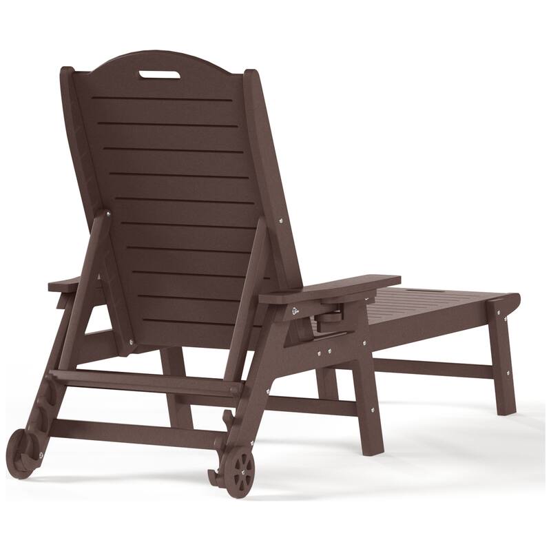 Brighton Outdoor Poly Reclining Chaise Lounge with Wheels & Cup Holder