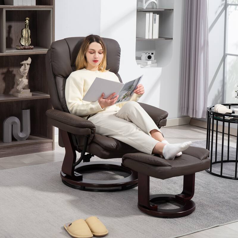 Modern Faux Leather Recliner Chair with Ottoman and Adjustable Positions Metal Base for Living Room