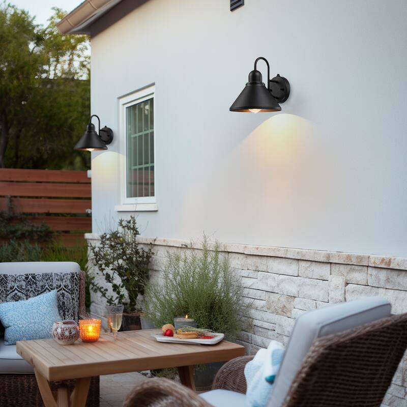1-Light Dusk to Dawn Black Outdoor Wall Sconce Light set of 2 - Dusk to dawn