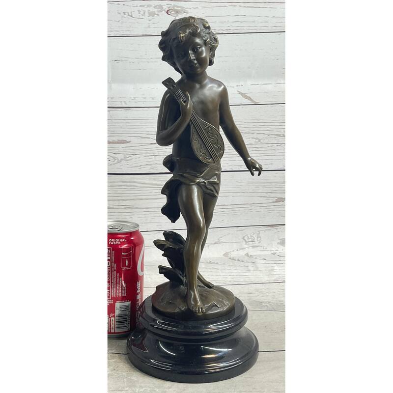 Signed Moreau Young Boy With Banjo Music Musician Clic Bronze Sculpture
