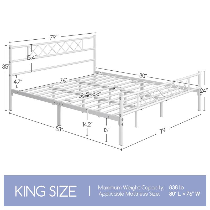 Yaheetech Metal Bed Frame Mattress Foundation with Slatted Bed Base, White