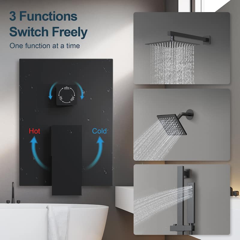 GRANDJOY Shower Faucet Set 10 and 6 inch Wall Mount Rainfall Dual Shower Heads with Handheld Shower Spray Combo High Pressure