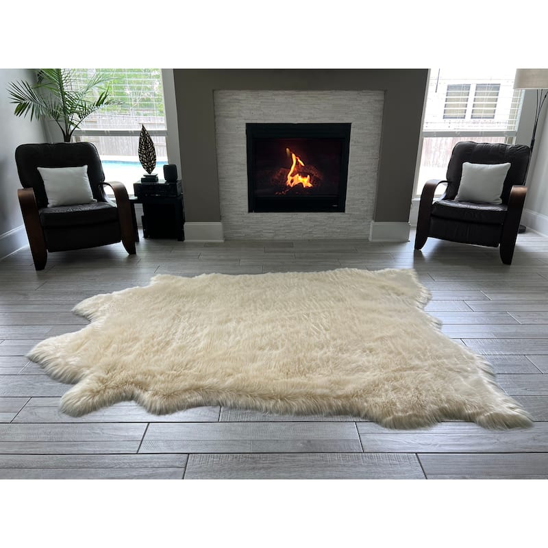 Ovella Home Premium Faux Buffalo Skin Shag Rug - 6' x 7' Animal Shape - Cream