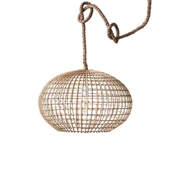 slide 2 of 10, Open-Weave Wicker Ceiling Light Natural