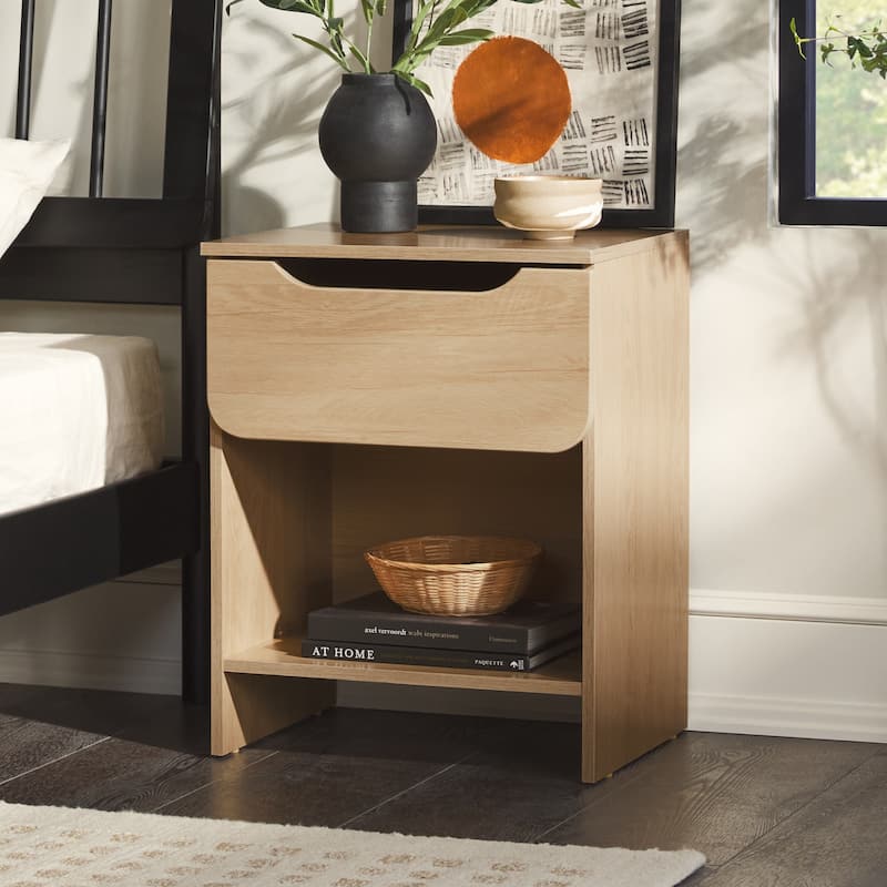 Minimalist 1-Drawer Nightstand with Open Cubby, Sleek Design and Durable Finish