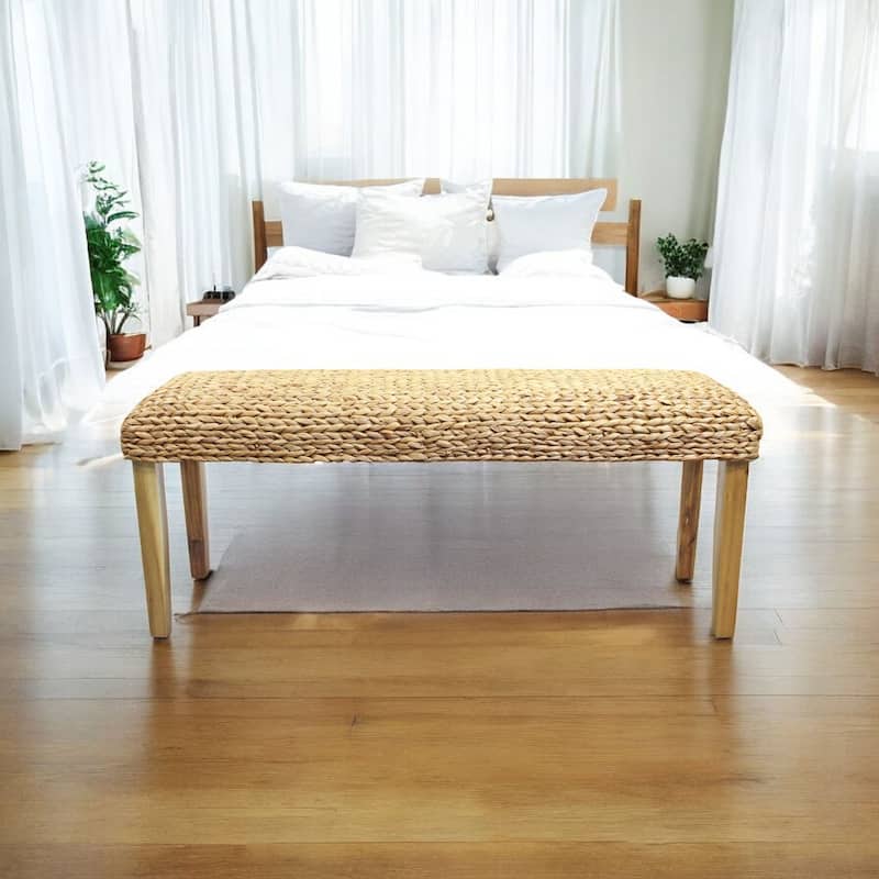 M4H Chania Solid Wood Natural Water Hyacinth Indoor Bench