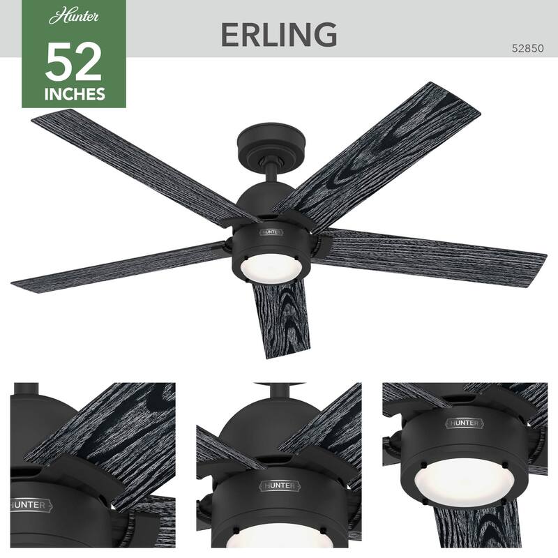 Hunter 52" Erling ENERGY STAR Ceiling Fan with LED Light Kit and Handheld Remote - Contemporary, Transitional, Modern Farmhouse