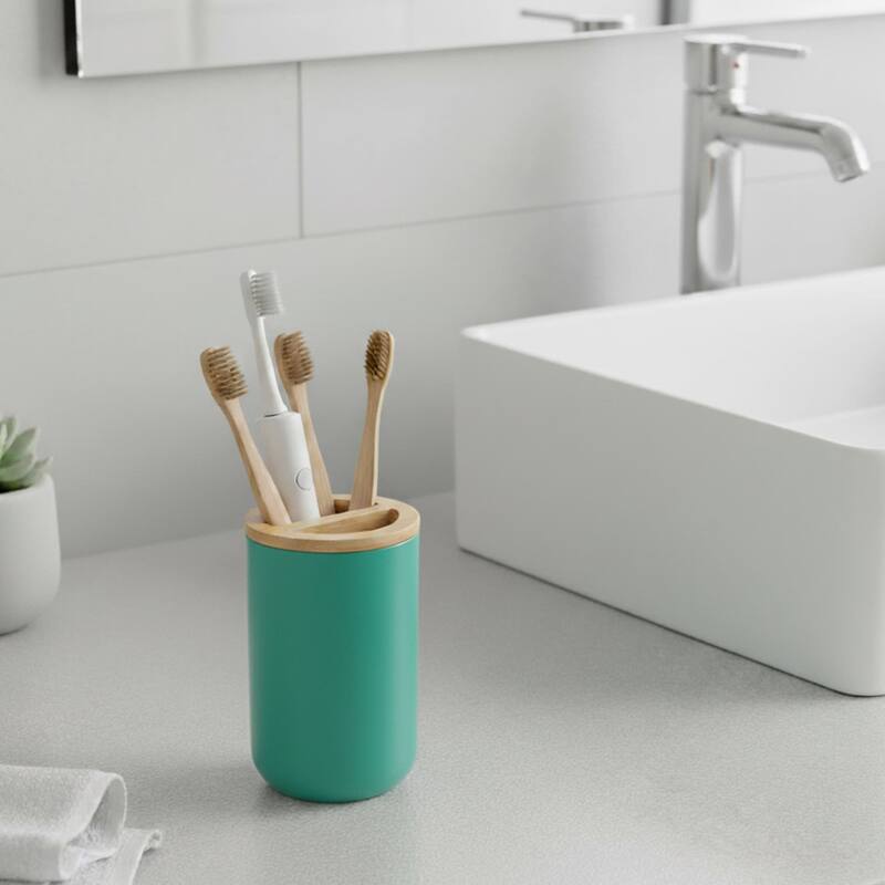 Padang Bathroom Accessories Set Bamboo - Toothbrush Holder Only - Green Caribbean Bamboo