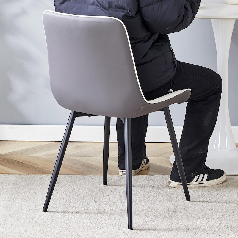 Extended Seat Cushion PU Dining Chair Set of 4 Ergonomic Design Lntegral Metal Leg Structure
