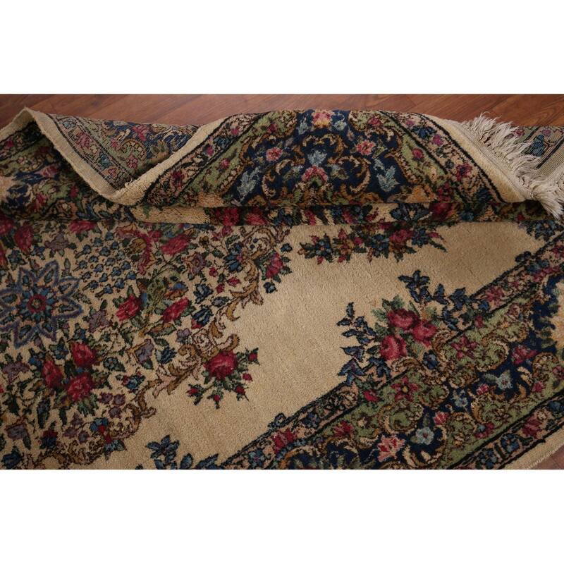 Vegetable Dye Kerman Vintage Persian Area Rug Hand-Knotted Wool Carpet - 4'0" x 7'1"