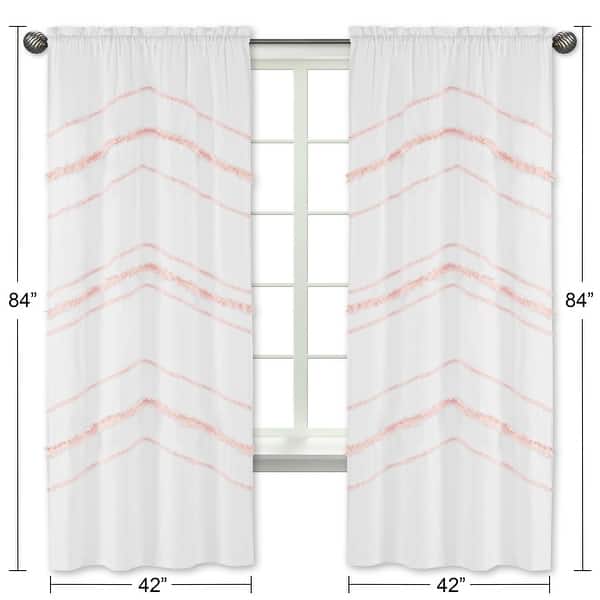 Sweet Jojo Designs Bohemian Boho Chic 84in Window Treatment Curtain Panel Pair Pink Farmhouse Minimalist Macrame Tufted Fringe