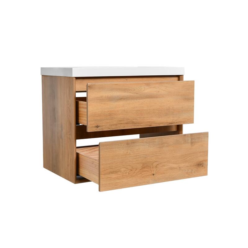 NebulaSky 30 in Wall Mounted Single Sink Bathroom Vanity with Top Combo Cabinet Vanity Set Invisible Handles
