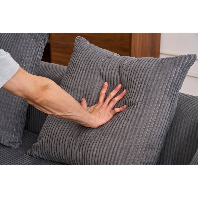 101.6" Corduroy L-Shaped Sectional Sofa with Chaise Lounge and 4 Pillows