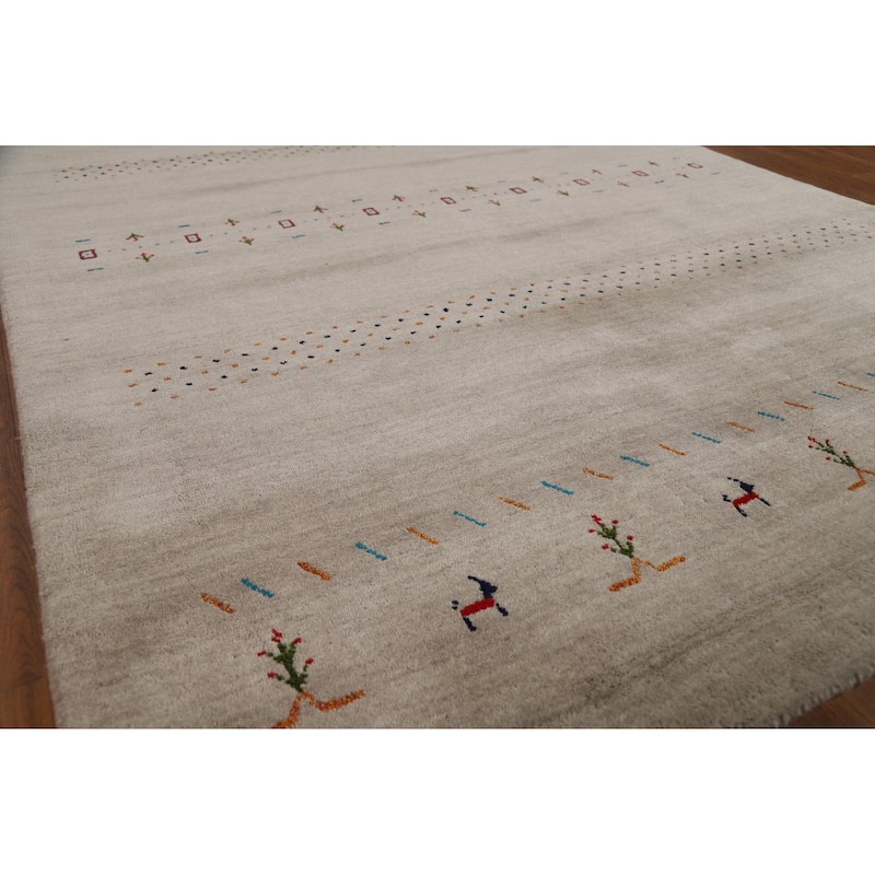 Tribal Gabbeh Oriental Rug Hand-Knotted Modern Wool Carpet - 5'7"x 7'11"