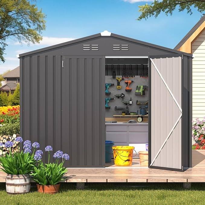 AECOJOY Outdoor Metal Storage Shed with Lockable Door