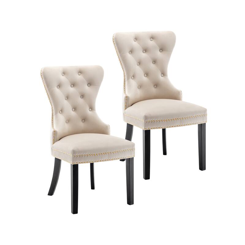 Porthos Home Caja Tufted Velvet Dining Chairs with Rubberwood Legs, Set of 2 - Cream
