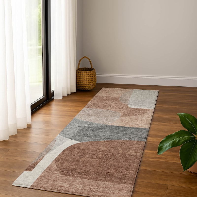 Premium Washable Super Soft Contemproary Retro Mayfield Rug - Paprika - 2'3" x 7'6"