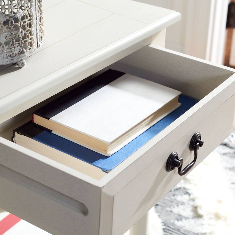 SAFAVIEH Biruta 1-Drawer Bottom Shelf Accent Table - 19" W x 15.8" L x 26" H - 19Wx16Dx26H - Distressed White