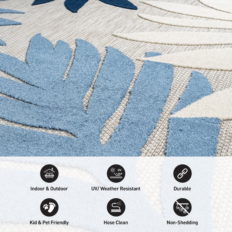 World Rug Gallery Indoor/Outdoor High-Low Textured Area Rug, Palm Easy-Clean Patio Rug