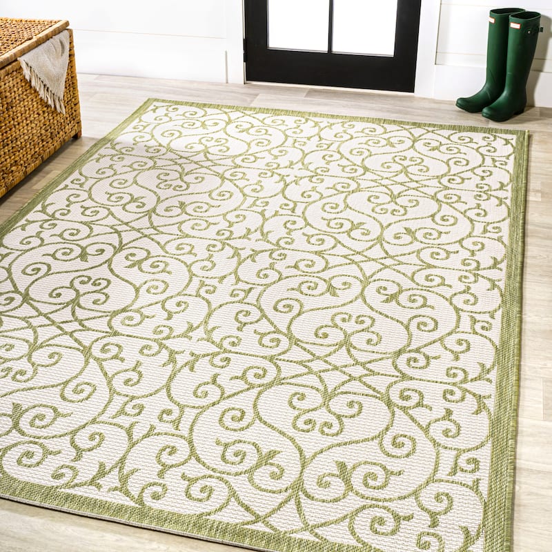 JONATHAN Y Ourika Textured Weave Indoor/Outdoor Area Rug - 9 X 12 - Green/Cream