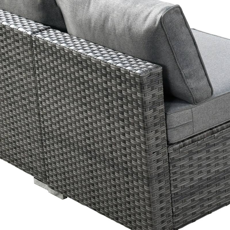 HOOOWOOO 9-piece Grey Wicker Patio Outdoor Sectional Set with Swivel Rocking Chair
