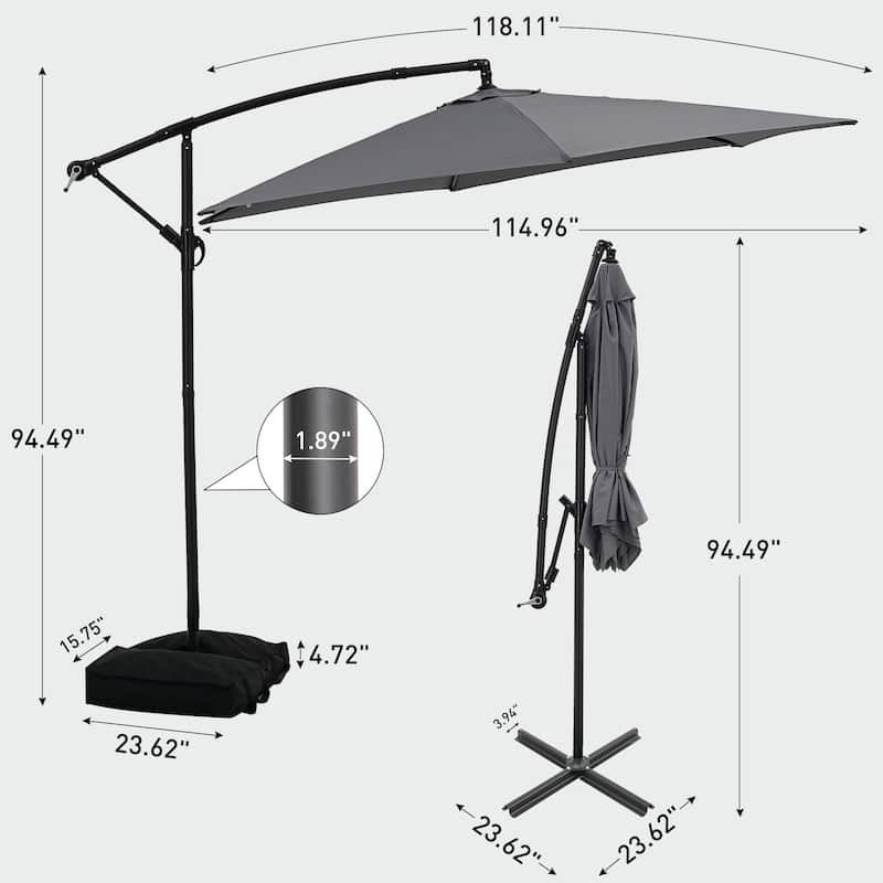 Ainfox 10 ft Cantilever Offset Outdoor Patio Umbrella with Base Stand Rotate and Tilt