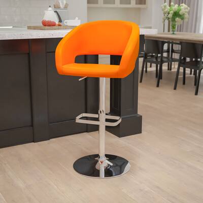 Chrome Upholstered Height-adjustable Rounded Mid-back Barstool